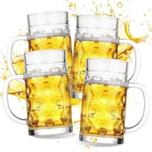 ZHENGYAOYANG Beer Mugs for Freezer, 20oz Glass Beer Mug with Handle, Large Glass Beer Stein, Thick Frosty Mug for Beer Cup Mug for Water, Drinks, Lead-Free Glasses Set of 4 for Men in Pub, Home