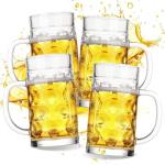 ZHENGYAOYANG Beer Mugs for Freezer, 20oz Glass Beer Mug with Handle, Large Glass Beer Stein, Thick Frosty Mug for Beer Cup Mug for Water, Drinks, Lead-Free Glasses Set of 4 for Men in Pub, Home