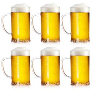 ZEAYEA Set of 6 Plastic Beer Mug, 16 oz Acrylic Drinking Cups with Handle, Clear Reusable Beer Stein Glasses for Party Bar Home Hotel Whiskey Juice Cocktail Beverages