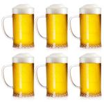 ZEAYEA Set of 6 Plastic Beer Mug, 16 oz Acrylic Drinking Cups with Handle, Clear Reusable Beer Stein Glasses for Party Bar Home Hotel Whiskey Juice Cocktail Beverages