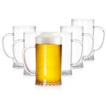 ZEAYEA Set of 6 Plastic Beer Mug, 16 oz Acrylic Drinking Cups with Handle, Clear Reusable Beer Stein Glasses for Party Bar Home Hotel Whiskey Juice Cocktail Beverages