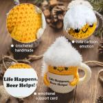 gagift world Beer Gifts, Funny Crochet Beer Mug with Positive Card Fall Gift and Beer Cheers for Birthday White Elephant Christmas