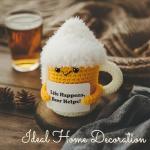 gagift world Beer Gifts, Funny Crochet Beer Mug with Positive Card Fall Gift and Beer Cheers for Birthday White Elephant Christmas