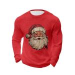 Men Waffles Shirts Santa Claus Graphic Tees Shirt Long Sleeve Crewneck Loose Comfy T-Shirt Loungewear Pajamas Tops Red Medium