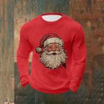 Men Waffles Shirts Santa Claus Graphic Tees Shirt Long Sleeve Crewneck Loose Comfy T-Shirt Loungewear Pajamas Tops Red Medium