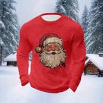 Men Waffles Shirts Santa Claus Graphic Tees Shirt Long Sleeve Crewneck Loose Comfy T-Shirt Loungewear Pajamas Tops Red Medium