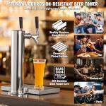VEVOR Kegerator Tower Kit, Dual Taps Beer Conversion Kit, Stainless Steel Keg Beer Tower Dispenser with Dual Gauge CGA320 Regulator & D-System Keg Coupler, Beer Drip Tray for Party Home
