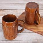 18 oz Large Wooden Beer Mug Gift for Men Women Big Vintage Viking Cup Rustic Cool Wood Stein Tankard Handmade Unique Coffee Man Mugs for Him Male Dad Husband Manly Camping Tea Cup Outdoor Fancy Mug