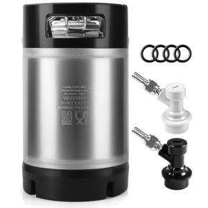 Dbgogo Corny Keg New 2.5 Gallon Ball Lock Keg, 304 Stainless Steel Cornelius Keg Beer Keg with Ball Lock Quick Disconnects & Ball Lock Keg Posts, 2.5 Gallon Keg with Dual Rubber Hanlde for Homebrew