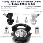 Dbgogo Corny Keg New 2.5 Gallon Ball Lock Keg, 304 Stainless Steel Cornelius Keg Beer Keg with Ball Lock Quick Disconnects & Ball Lock Keg Posts, 2.5 Gallon Keg with Dual Rubber Hanlde for Homebrew
