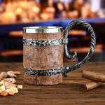 Ocean ice Beer Mugs, 19 oz Vintage Beer Stein, Handmade Wooden Barrel Viking Mug, Double Wall Beer Mugs for Freezer, Tankard Heavy Mug, Freezer Beer Mugs with Handles, Dishwasher Safe