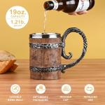 Ocean ice Beer Mugs, 19 oz Vintage Beer Stein, Handmade Wooden Barrel Viking Mug, Double Wall Beer Mugs for Freezer, Tankard Heavy Mug, Freezer Beer Mugs with Handles, Dishwasher Safe