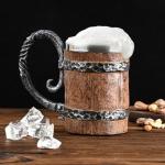 Ocean ice Beer Mugs, 19 oz Vintage Beer Stein, Handmade Wooden Barrel Viking Mug, Double Wall Beer Mugs for Freezer, Tankard Heavy Mug, Freezer Beer Mugs with Handles, Dishwasher Safe