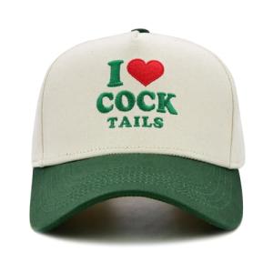 I Love Cocktails Hat, Funny Gag Gifts Joke, Vintage Two-Tone Baseball Cap for Men & Women Birthdays Gifts Beige/Green