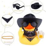 BOXOB 2pcs Cool Beer Rubber Duck Car Ornaments, Funny Western Cowboy Ducks with Hat Glasses Yellow Rubber Ducky for Car Dashboard Decoration Accessories Office Gifts