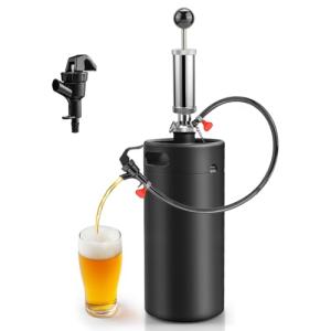 MRbrew 128oz Mini Keg Growler with Hand Keg Pump Portable Keg Tap Growler Tap System for Draft Beer Dispenser Stainless Steel Home Mini Kegerator Brewing Party Picnic