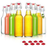 Swing Top Glass Bottles 16oz Flip Top Beer Brewing Bottle with Stopper for Home Brewing 2nd Fermentation,Kombucha,Kefir,Vanilla Extract,Juice,Tea,Beverages,Soda,Oil,Vinegar,Limoncello,Wine 8 Pack