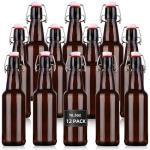 KITGLASCUP 16.5 oz 12 Pack Amber Swing Top Glass Bottles for Airtight Lids, Home Brewing and Fermentation Kombucha, Vanilla Extract, Beverage, Water, Kefir