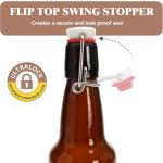 KITGLASCUP 16.5 oz 12 Pack Amber Swing Top Glass Bottles for Airtight Lids, Home Brewing and Fermentation Kombucha, Vanilla Extract, Beverage, Water, Kefir