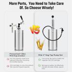 128OZ Mini Keg Growler, 3.6L Silver Mini Keg Tap Pump Draft Beer Dispenser Stainless Steel Portabled Beer Ked Growler Tap System for Camping, Picnics, Party