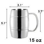 Goaste 4 Pack Stainless Steel Barrel Mugs, 15 OZ Double Walled Beer Stein with Strong Handle, Heat Insulated Metal Drinking Cup, Coffee Tea Camping Travel Tumblers for Hot or Cold Beverages