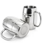 Goaste 4 Pack Stainless Steel Barrel Mugs, 15 OZ Double Walled Beer Stein with Strong Handle, Heat Insulated Metal Drinking Cup, Coffee Tea Camping Travel Tumblers for Hot or Cold Beverages