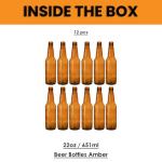 FastRack 22 oz Longneck Beer Bottles | Crown Cap Refillable Amber Beer Bottle | Food Grade – ECO Friendly Bottles for Home Brewing | Case of 12