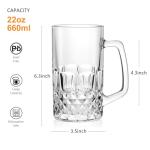 Whisquor Glass Beer Mug Set, 22OZ German Beer Glasses Set Of 4 to Serve Ales and Lagers, Freezer Beer Mugs for Birthdays, Housewarming Parties