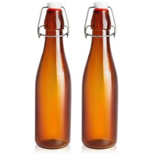 JOBVERT 2 Pack Amber Glass Beer Bottles, 16oz Swing Top Glass Bottles with Airtight Lid for Home Brewing,Kombucha, Vanilla Extract, Coquito, Vinegar, Beer