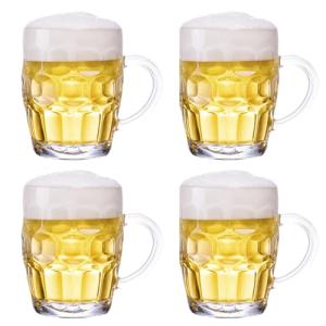 TUSAPAM Dimple Stein Beer Mug Set, 20 oz Beer Glasses with Handle, Glass Beer Mugs, Dishwasher and Freezer Safe, Clear and Sturdy, Set of 4