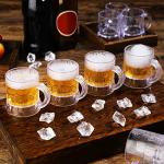 Yinder 100 Pieces 2 oz Mini Beer Mug Plastic Shot Glasses Beer Mug Glass with Handles Clear Mini Solid Base Reusable Stein Tasting Glasses for Vodka, Whiskey, Espresso, Birthday, BBQ Party