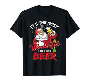 Santa Claus Beer Drinking T-Shirt for Christmas Fun