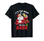 Santa Claus Beer Drinking T-Shirt for Christmas Fun