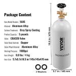 VEVOR CO2 Tank, 5 lbs New Aluminum Alloy Cylinder, CO2 Air Tank with Light Gray Spray Coating, CGA320 Valve & Adjustable Pressure, DOT Approved Cylinder for Draft Beer Dispensing and Soda Maker
