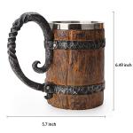 VORAGA Handmade Wooden Barrel Beer Mug, Bucket Shaped Drinkware with Handle, Stainless Steel Double Wall Cocktail Mug for Bar Restaurant, Vintage Bar Accessories (18 oz)