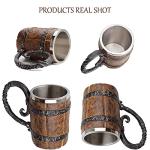 VORAGA Handmade Wooden Barrel Beer Mug, Bucket Shaped Drinkware with Handle, Stainless Steel Double Wall Cocktail Mug for Bar Restaurant, Vintage Bar Accessories (18 oz)
