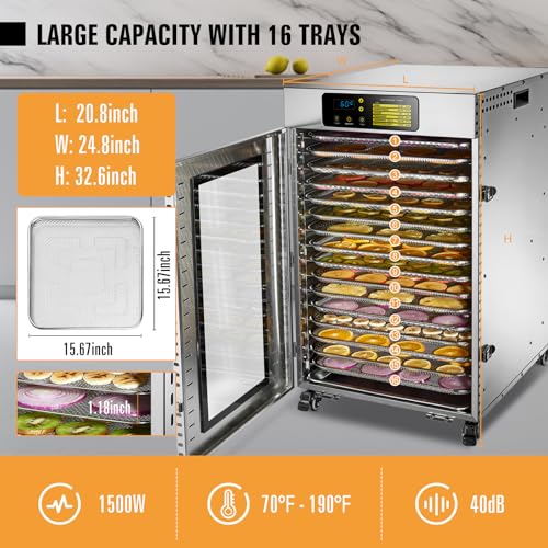 16-Tray Commercial Food Dehydrator with Adjustable Timer
