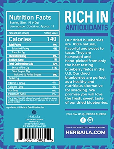 Dried Unsweetened Blueberries, 453.6g Pack