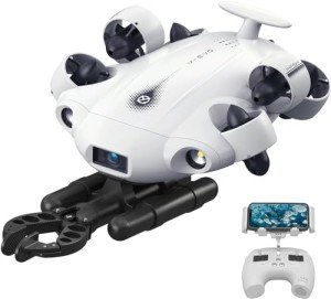 FIFISH 【Upgraded】 V-EVO 4K60FPS Underwater Drone Kit with Robotic Arm, QYSEA AI Vision Lock 360° Omnidirectional Movement Underwater ROV with Depth Hold, Portable Robot with VR Control, Posture Lock
