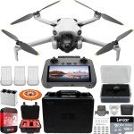DJI Mini 4 Pro Folding Drone with RC 2 Remote (With Screen) Fly More Combo Plus, 4K HDR Video Camera, Under 249g, 3 Plus Batteries Bundle w/Deco Gear Custom Hard Case + Wide Angle Lens & Accessories