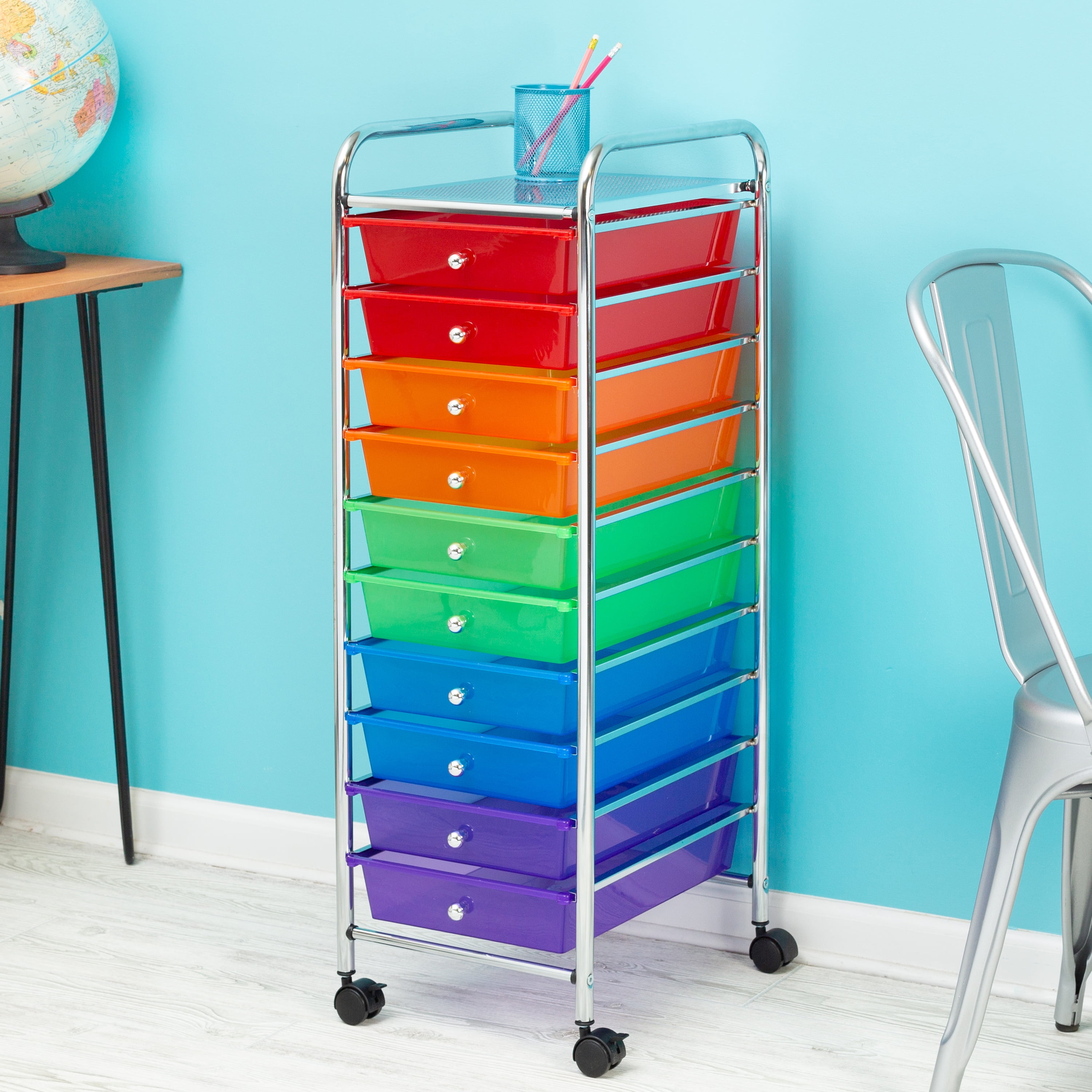 Rainbow 10-Drawer Rolling Cart for Crafts