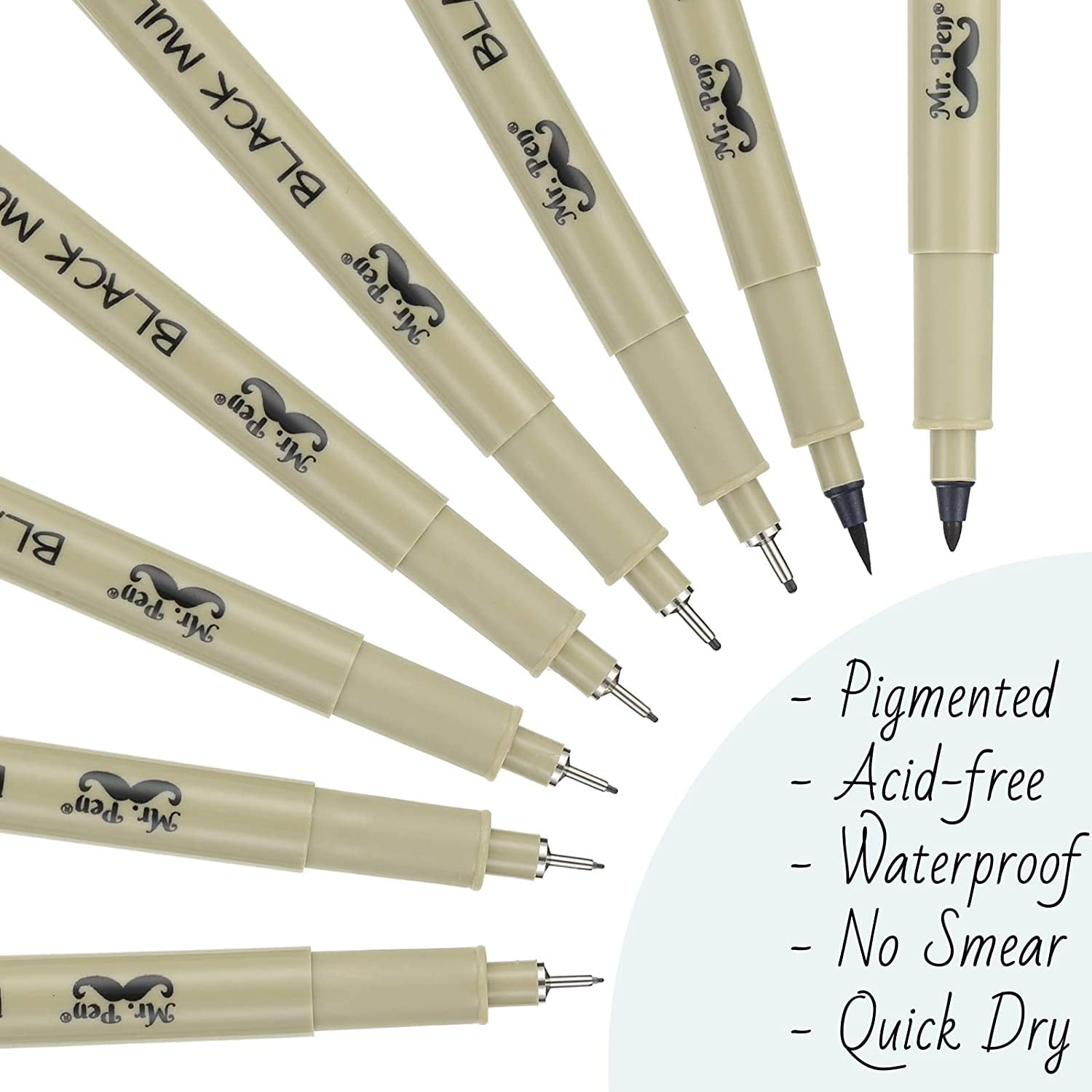 Mr. Pen 8-Pack Black Drawing Fineliner Pens