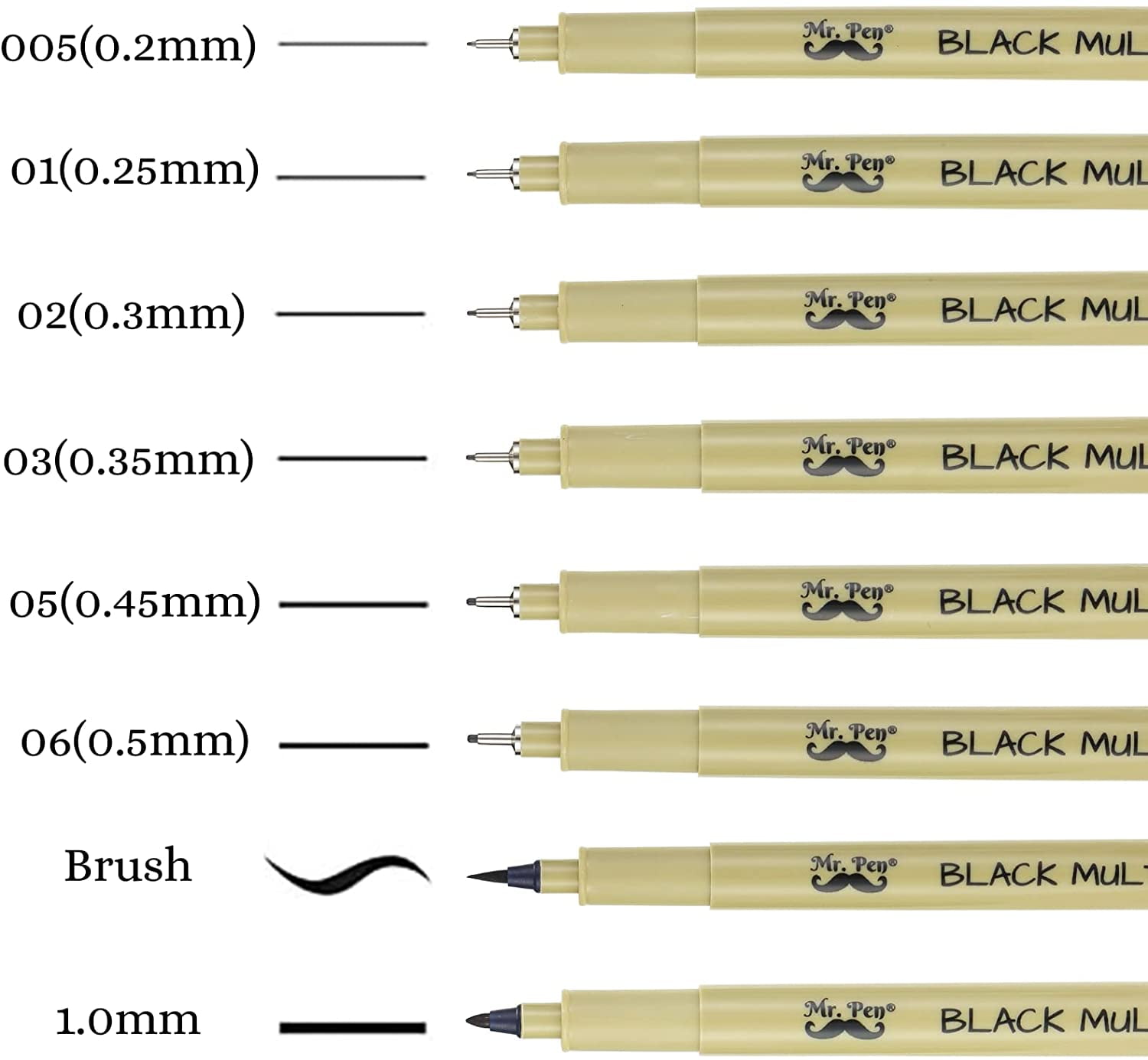 Mr. Pen 8-Pack Black Drawing Fineliner Pens
