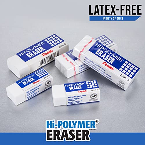 Pentel Large Hi-Polymer White Block Erasers, 10 Pack