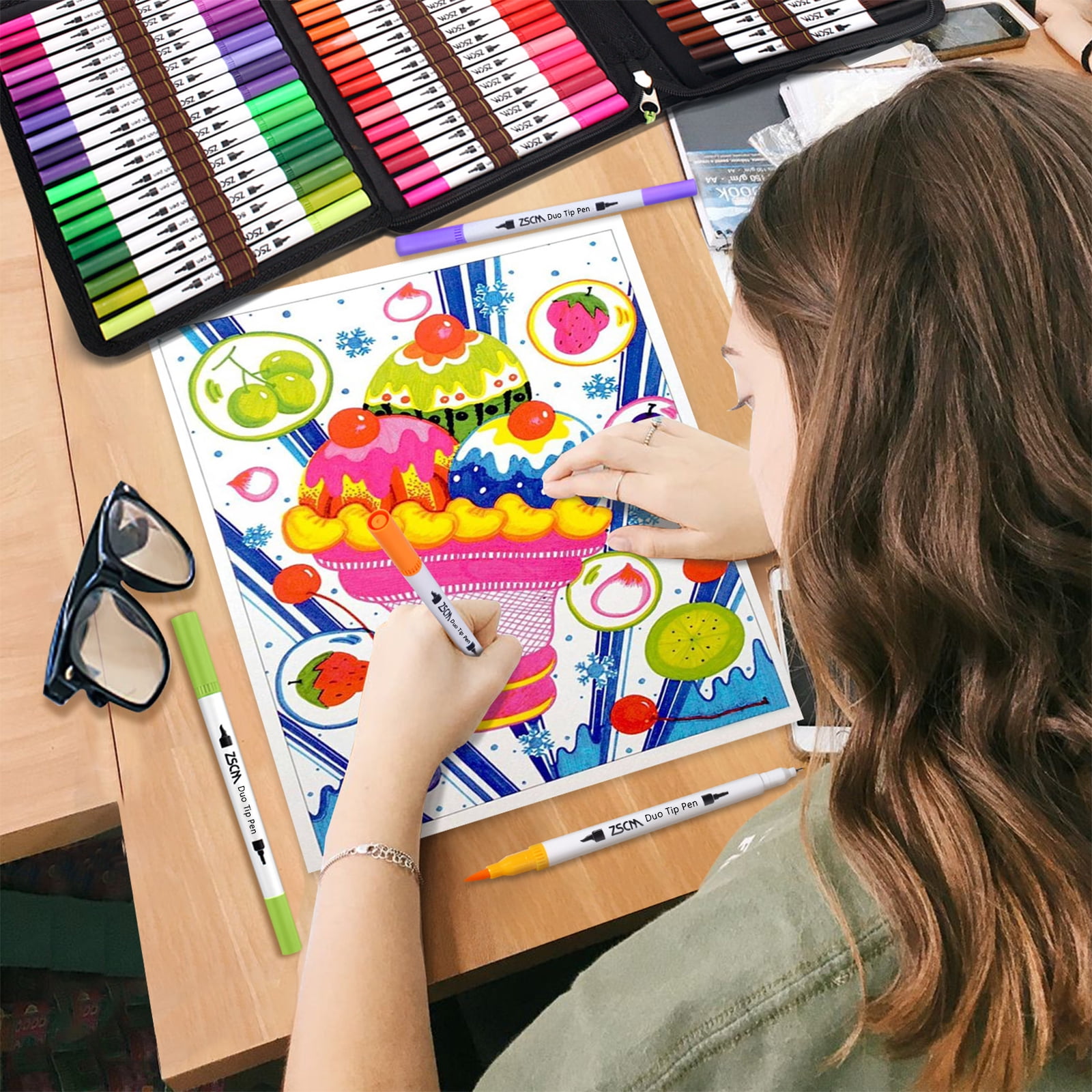 100 Color Duo Tip Brush Markers for Art