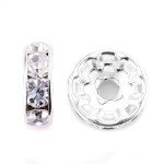 Silver Rondelle Spacer Beads with Crystal Stones, 100 pcs