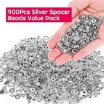 Silver Metal Spacer Beads for Jewelry Making, 900pcs