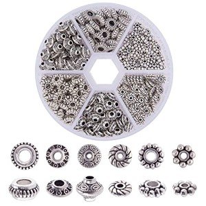 300pcs Antique Silver Spacer Beads - 6 Styles