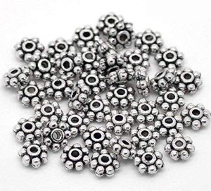200 Antique Silver Daisy Spacer Beads for Jewelry