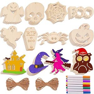 60PCS Halloween Wooden Craft Cutouts for Kids